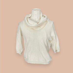 DKNY Cream Merino Wool Draped Cowl Neck Sweater - (Large but fits Medium)
